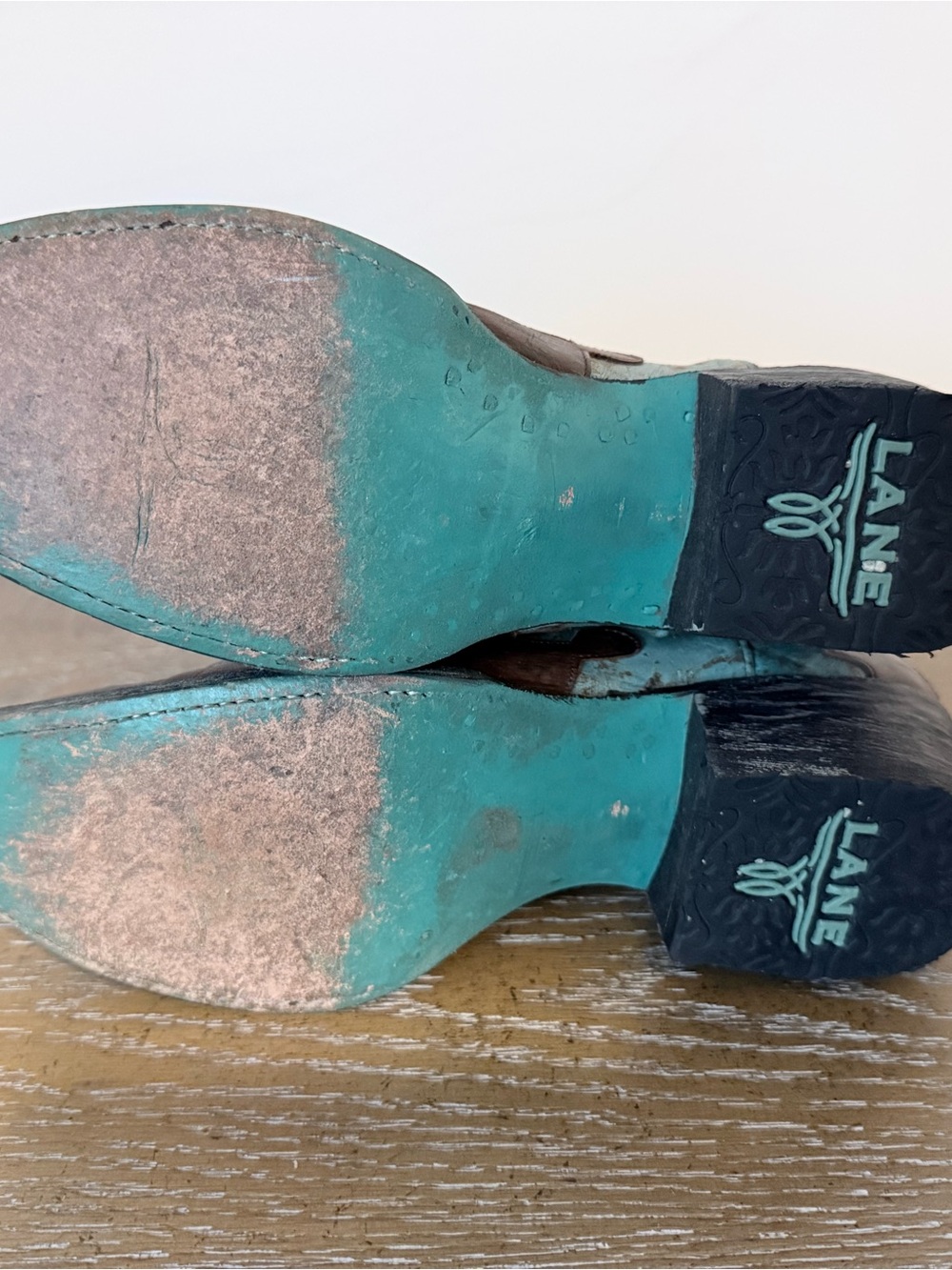 Turquoise and Brown Leather Western Cowboy Boots - Women’s Heeled Boots - Picture 2 of 3
